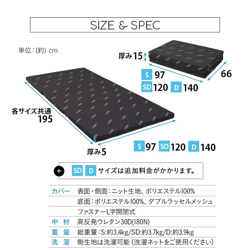 アンダーマットレス 薄型マットレス 下敷き マットレス 敷き布団 三つ折り 折りたたみ 高反発 ウレタン かため 軽量 コンパクト 省スペース 寝心地改善 来客用