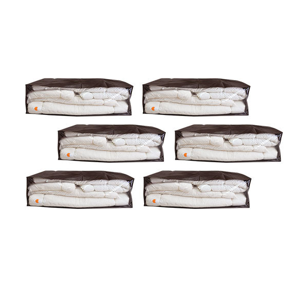 エムールオリジナル 布団セット収納ケース 6点セット (掛け布団・敷き布団・枕1~2個対応) ダブルファスナー付き 中身が見える透明ビニール窓仕様