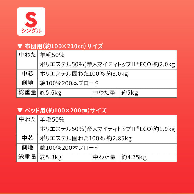 極厚ボリューム敷き布団 シングルサイズ フランス羊毛混 日本製