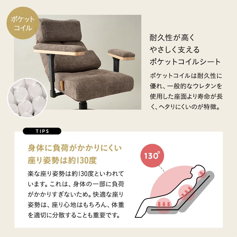 リクライニングチェア パーソナルチェア 「あかり」 プレミアムタイプ  360度回転 可動式クッション付き ガス圧式昇降 無段階リクライニング 高座椅子 ショールーム体験可 完成品