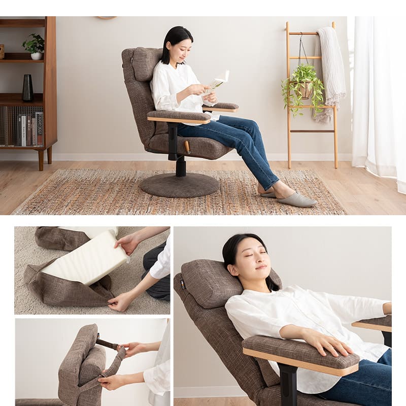 リクライニングチェア パーソナルチェア 「あかり」 プレミアムタイプ 360度回転 可動式クッション付き ガス圧式昇降 無段階リクライニング 高座椅子 ショールーム体験可