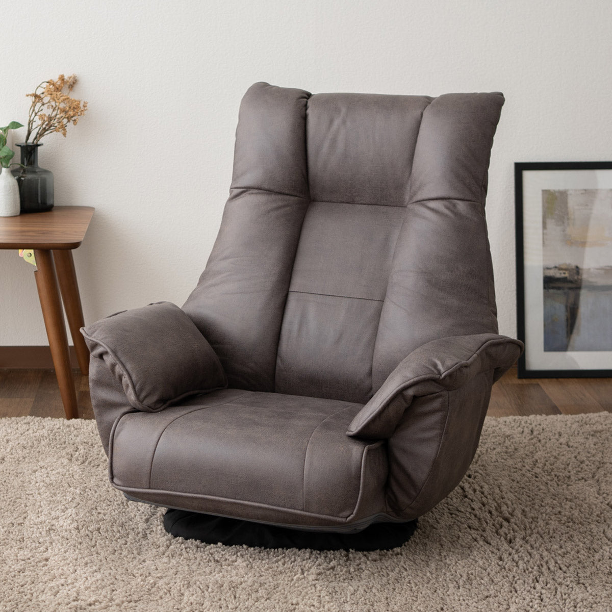 ポケットコイル 回転座椅子 リクライニングチェア 完成品 360°回転 ゆったり座れる ファブレザー ファブリック 回転式 肘付き 一人用 一人掛け 座椅子 ソファ