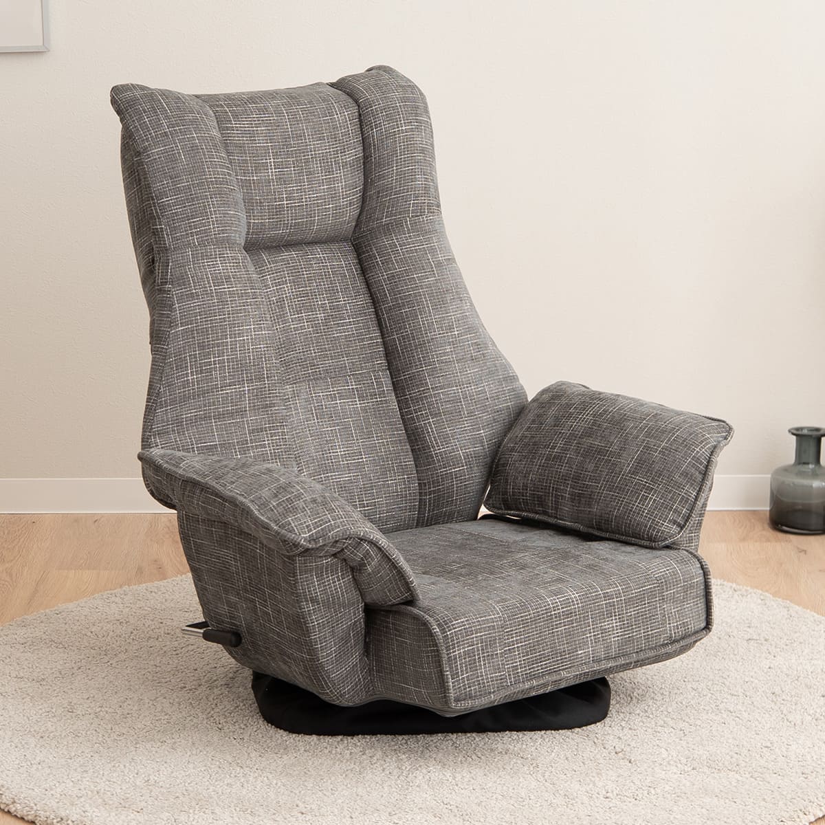 ポケットコイル 回転座椅子 リクライニングチェア 完成品 360°回転 ゆったり座れる ファブレザー ファブリック 回転式 肘付き 一人用 一人掛け 座椅子 ソファ