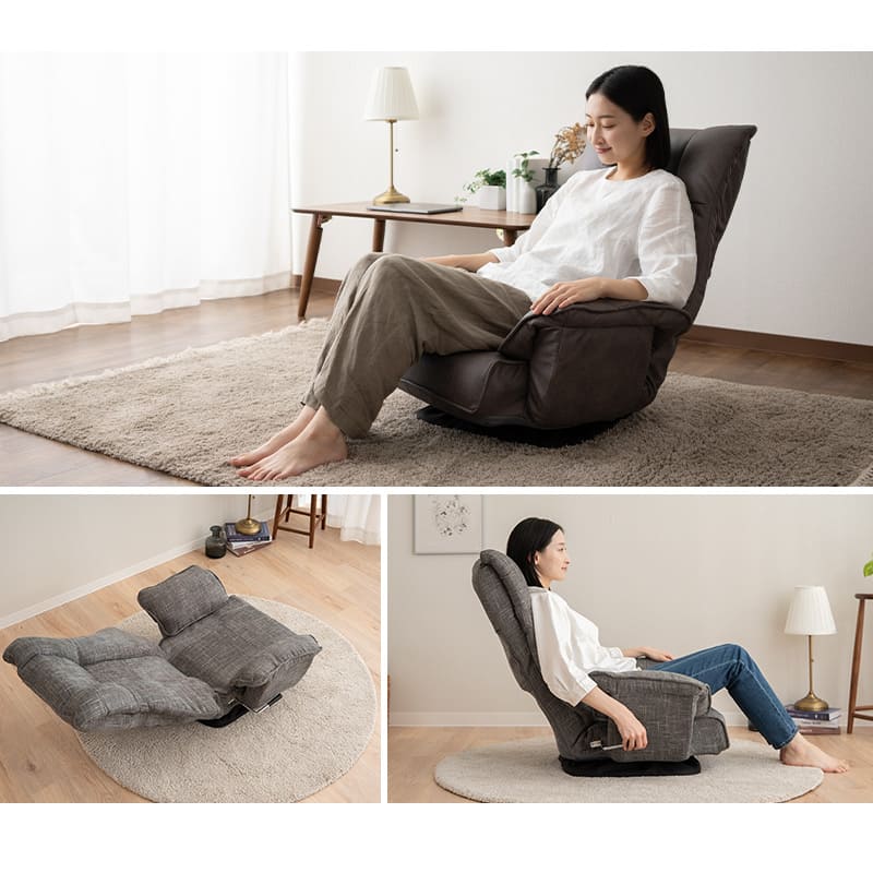 ポケットコイル 回転座椅子 リクライニングチェア 完成品 360°回転 ゆったり座れる ファブレザー ファブリック 回転式 肘付き 一人用 一人掛け 座椅子 ソファ