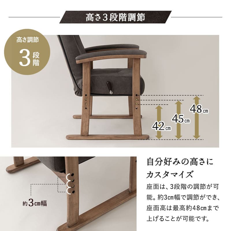 高座椅子 「れおん」 プレミアム 無段階リクライニングチェア ワイド 大きめ ゆったり 高身長対応 ポケットコイル座面 座面高調節可 本革調 ファブレザー 手元レバー