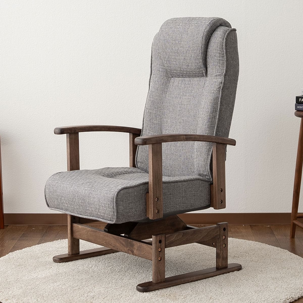 安全ストッパー付き 回転高座椅子 「かなた」 リクライニングチェア ロック機能 無段階リクライニング 座面高調節可 ヘッドレスト調節可 腰痛対策 【完成品】 ショールーム体験可