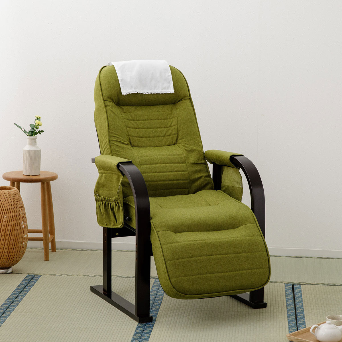 高座椅子 「きらく」 オットマン付き 7段階リクライニング サイドポケット付き ヘッドカバー付き 座面高調節可 組立不要 すぐに使える完成品