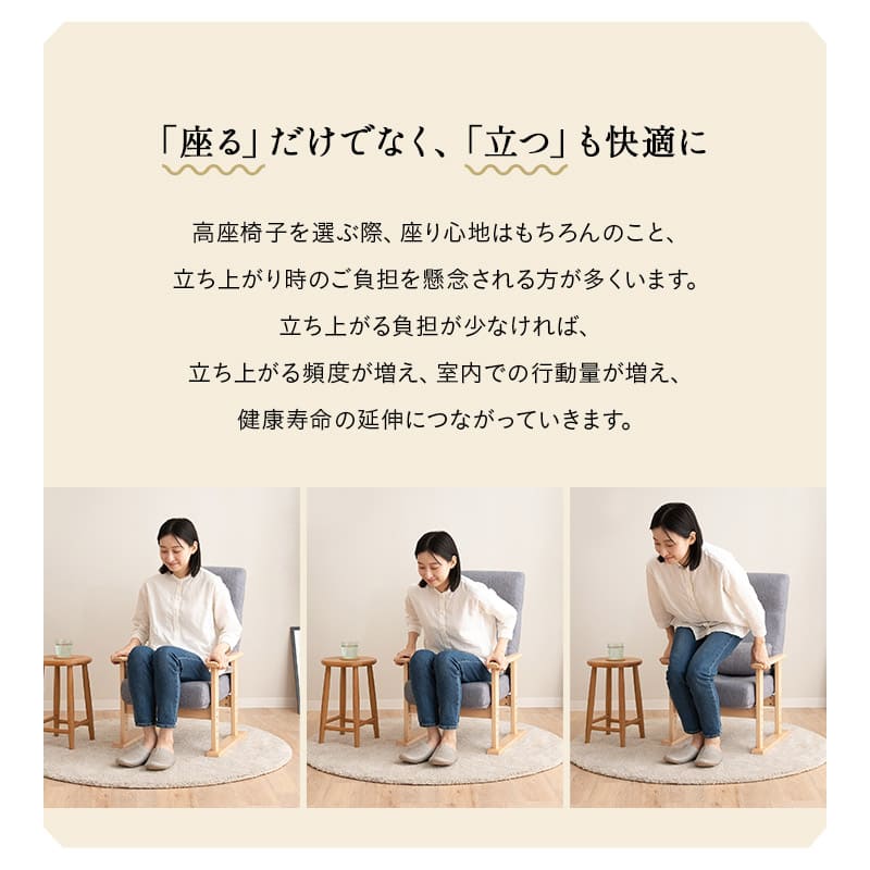 高座椅子 「きらく」 リクライニングチェア レバータイプ 組立不要 肘付き 座面調節可 角度調節可 立ち座り 腰痛 膝痛 サポート 軽量 完成品