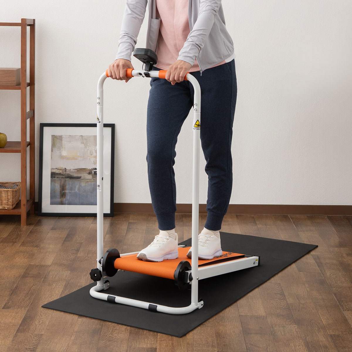 【お散歩ウォーク】 自走式 ルームウォーカー 手すり付き マット付き キャスター付き 折りたたみ 健康器具 歩行 ウォーキング トレーニング フィットネス ながら運動 有酸素運動 ロコモ対策