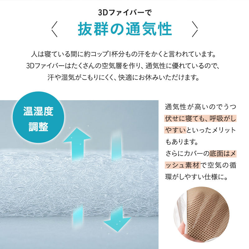 3Dファイバー 洗える ごろ寝マットレス Lサイズ 60×180cm 三つ折り 折りたたみ 高反発 丸洗いOK 通気性抜群 昼寝 キャンプ 車中泊 防災対策