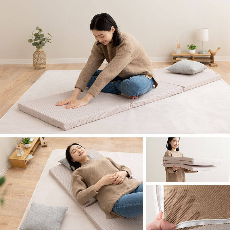 3Dファイバー 洗える ごろ寝マットレス Lサイズ 60×180cm 三つ折り 折りたたみ 高反発 丸洗いOK 通気性抜群 昼寝 キャンプ 車中泊 防災対策