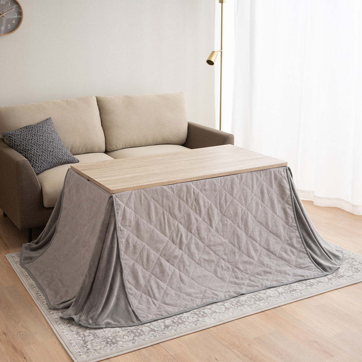 こたつテーブル+こたつ掛け布団 セット 長方形 幅120cm ハイタイプ 省スペースデザイン