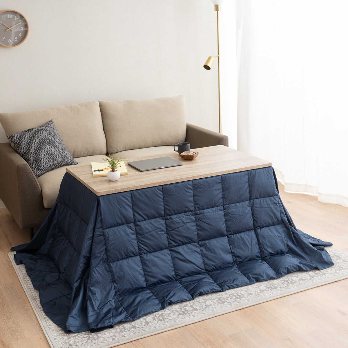 こたつテーブル+こたつ掛け布団 セット 長方形 幅120cm ハイタイプ 省スペースデザイン