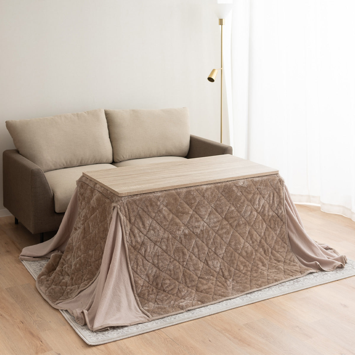 こたつテーブル+こたつ掛け布団 セット 長方形 幅120cm ハイタイプ 省スペースデザイン