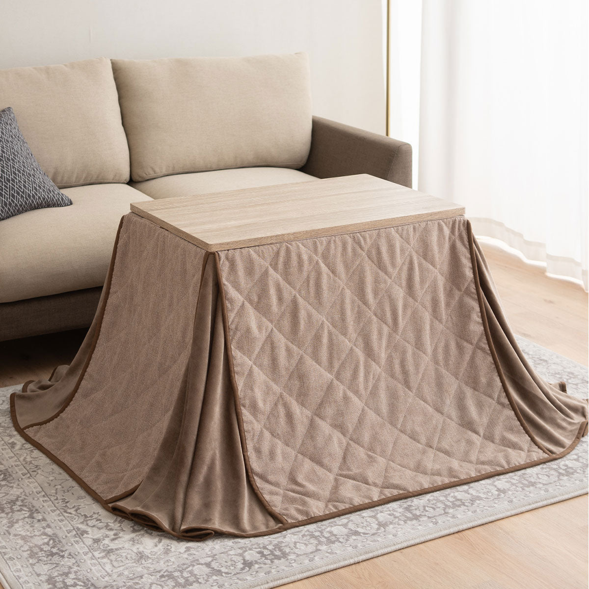 こたつテーブル+こたつ掛け布団 セット 長方形 幅80cm ハイタイプ 省スペースデザイン