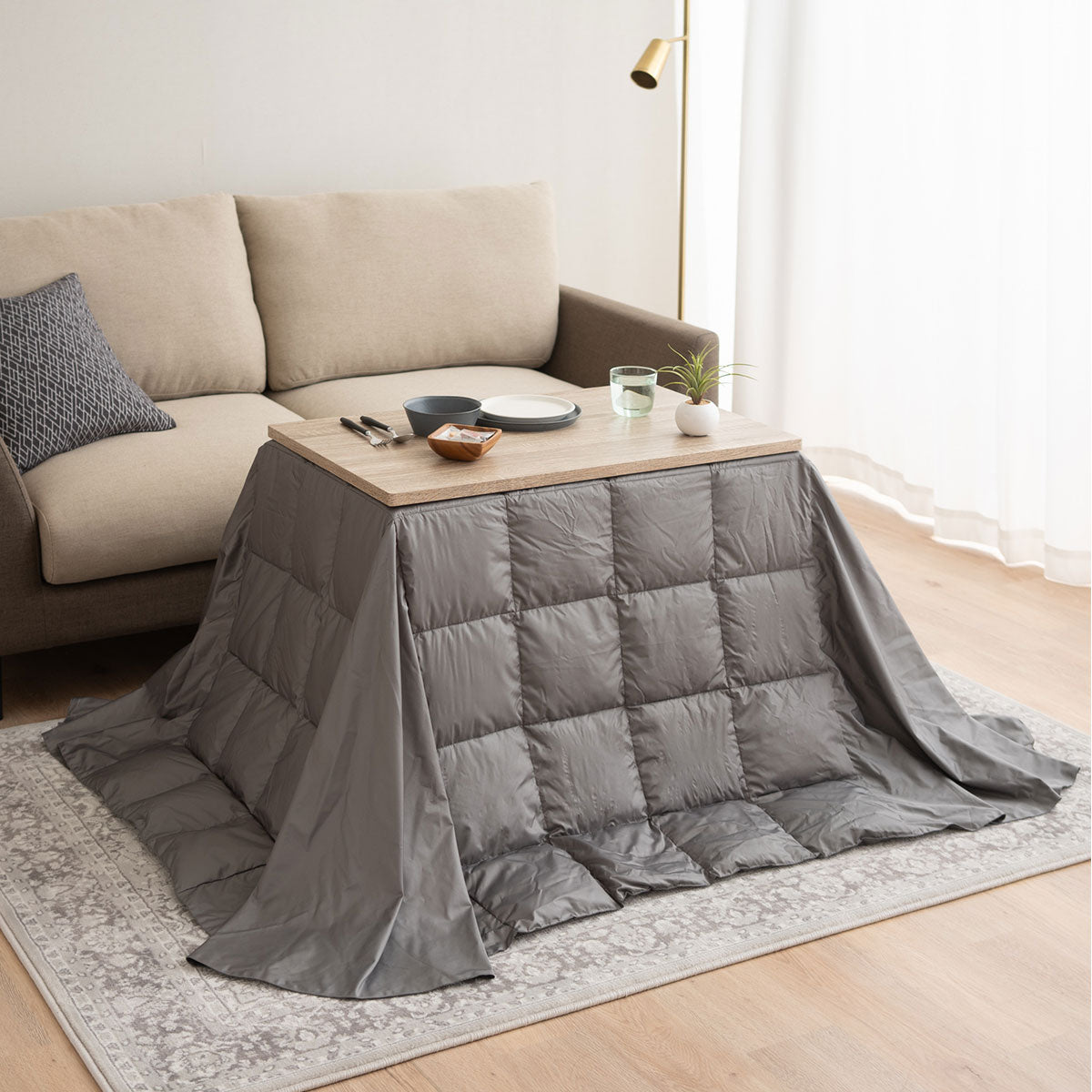 こたつテーブル+こたつ掛け布団 セット 長方形 幅80cm ハイタイプ 省スペースデザイン