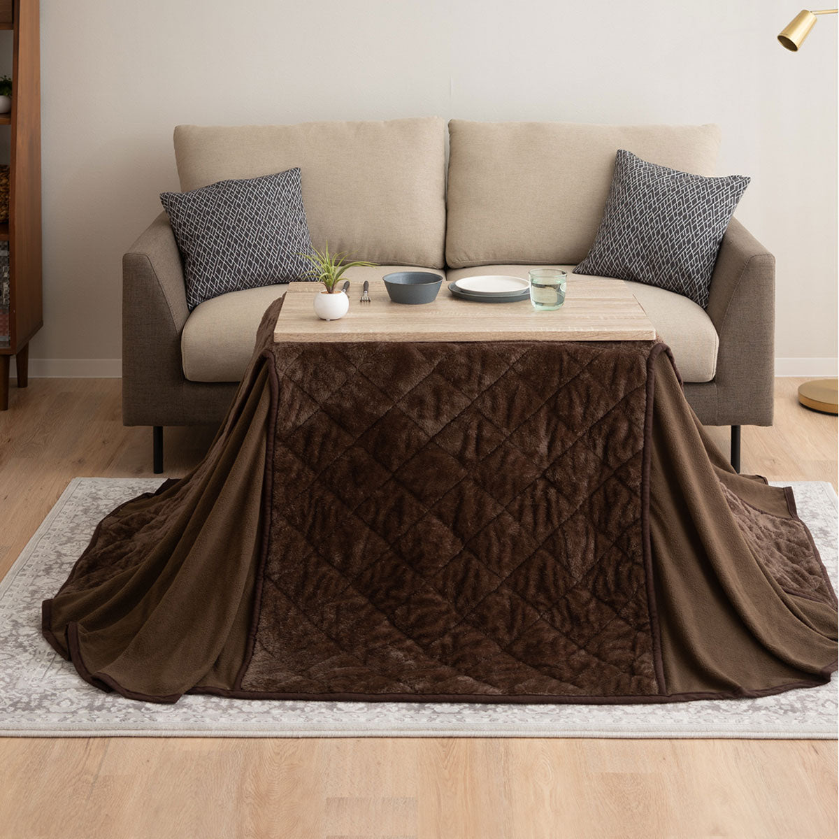 こたつテーブル+こたつ掛け布団 セット 長方形 幅80cm ハイタイプ 省スペースデザイン