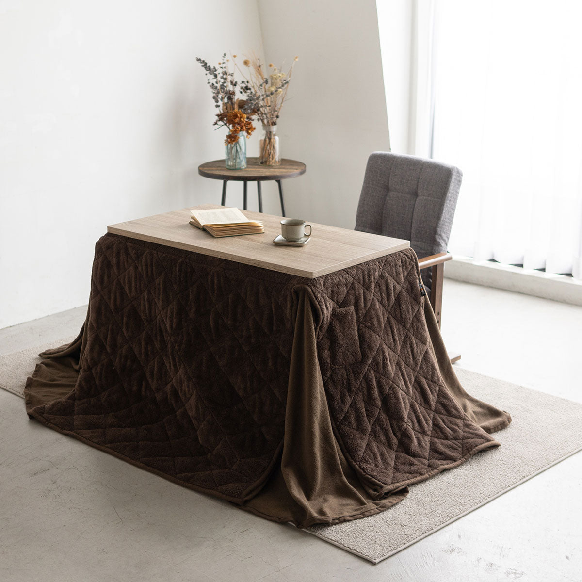 こたつテーブル+こたつ掛け布団+高座椅子 セット 長方形 幅80cm ハイタイプ 省スペースデザイン