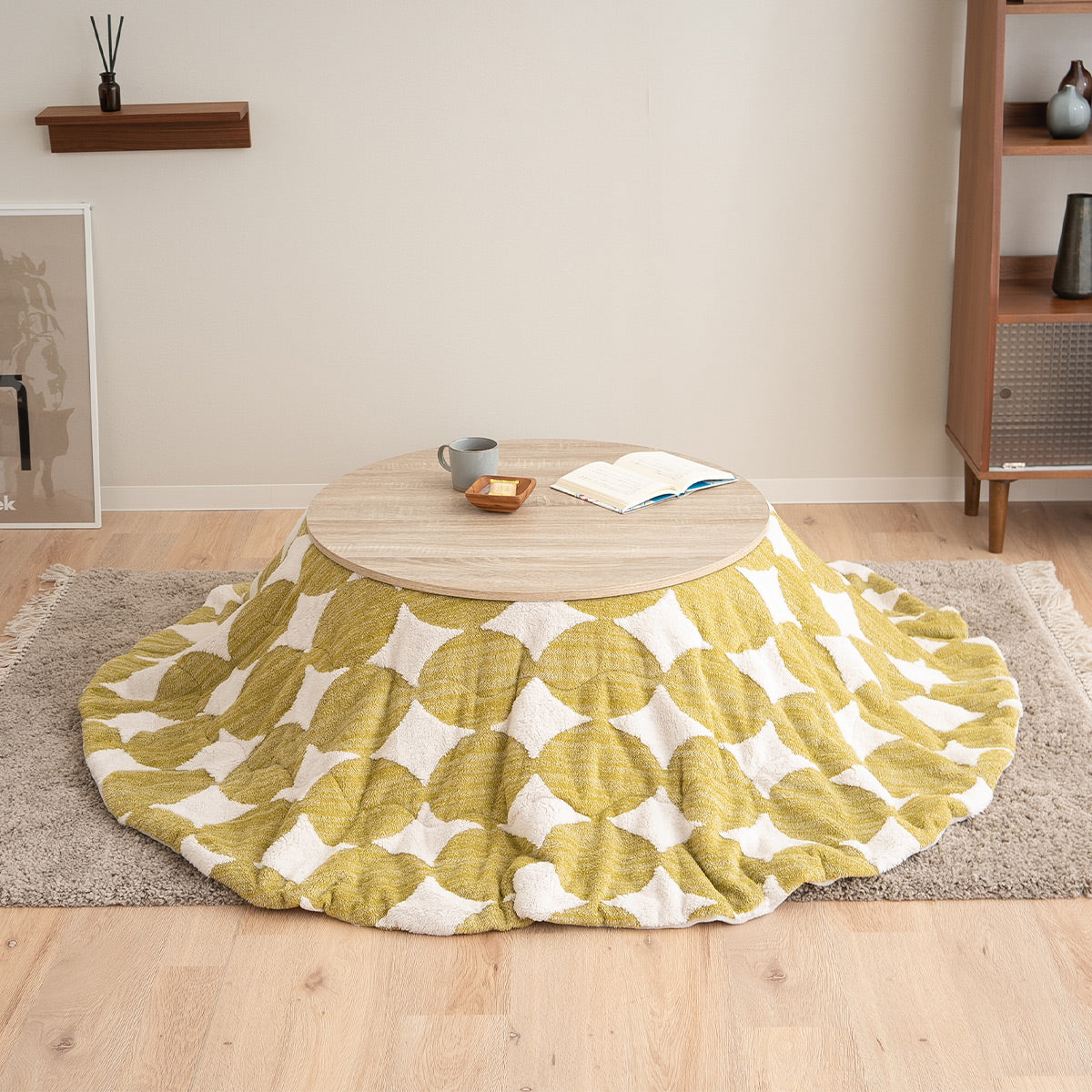 こたつテーブル+こたつ掛け布団 セット 円形 直径78cm