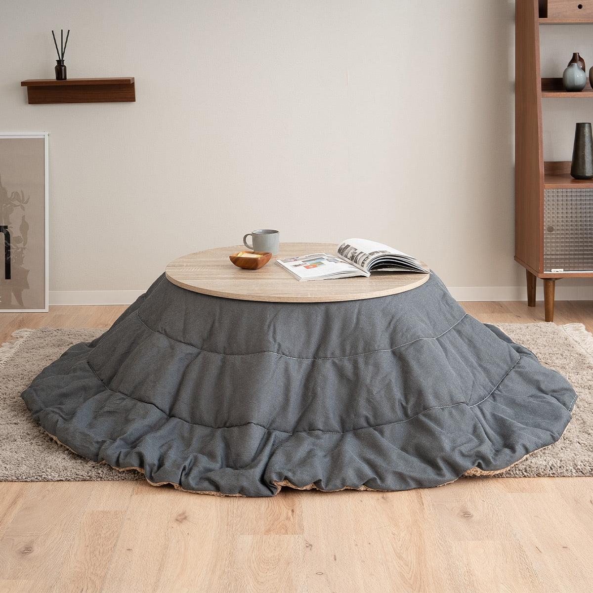 こたつテーブル+こたつ掛け布団 セット 円形 直径78cm