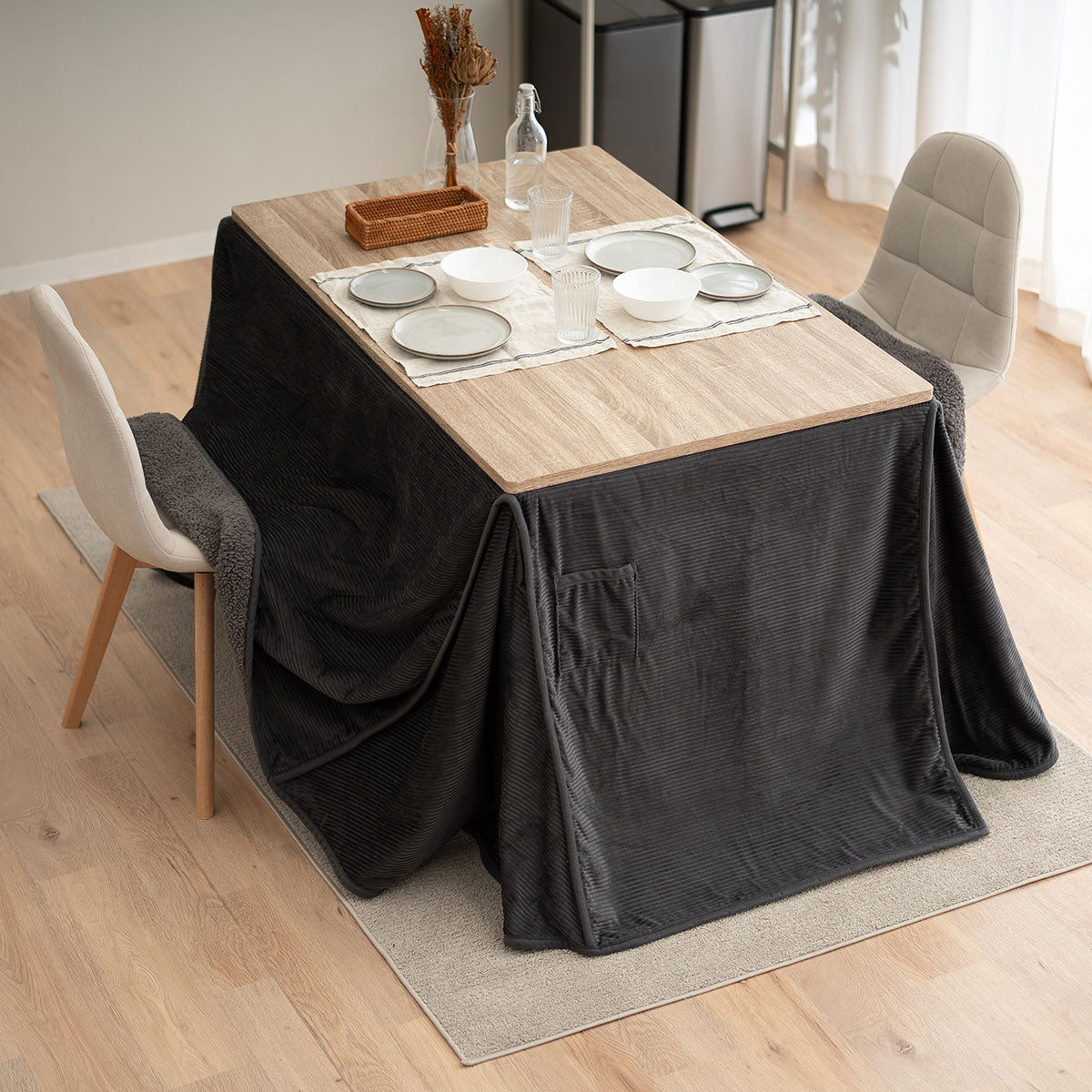 DEETA ディータ こたつテーブル+こたつ掛け布団 2点セット 幅120cm 長方形 ダイニング用 高さ調節可能 こたつ布団 ダイニングテーブル やぐら 机