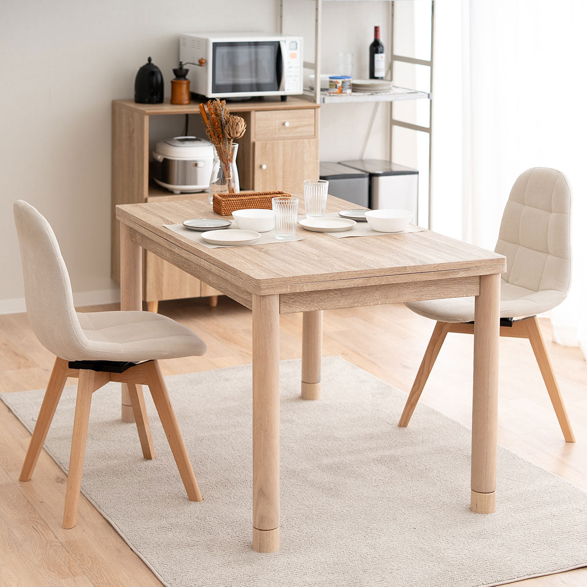 DEETA ディータ こたつテーブル+こたつ掛け布団 2点セット 幅120cm 長方形 ダイニング用 高さ調節可能 こたつ布団 ダイニングテーブル やぐら 机