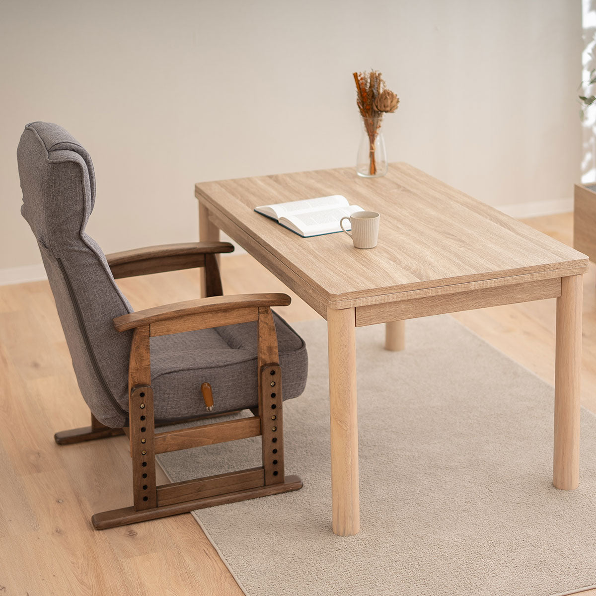 DEETA ディータ こたつテーブル+チェアセット 幅120cm 長方形 ダイニング用 高さ調節可能 ダイニングテーブル やぐら 机 ダイニングチェア 高座椅子