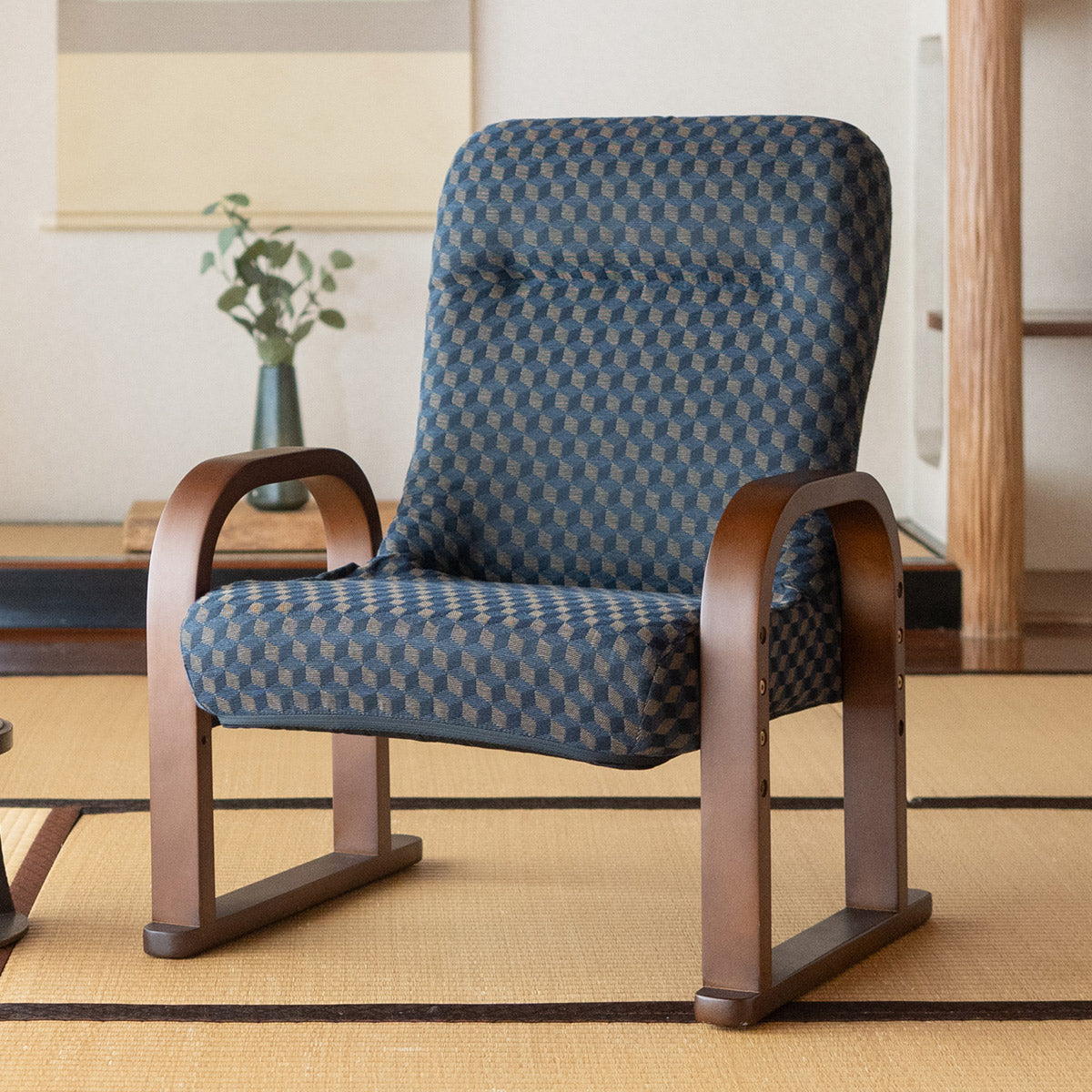 高座椅子 「ゆるり」 コンパクトタイプ サイドポケット付き 高さ調節可能 リクライニング 一人用 ハイバック 肘付き