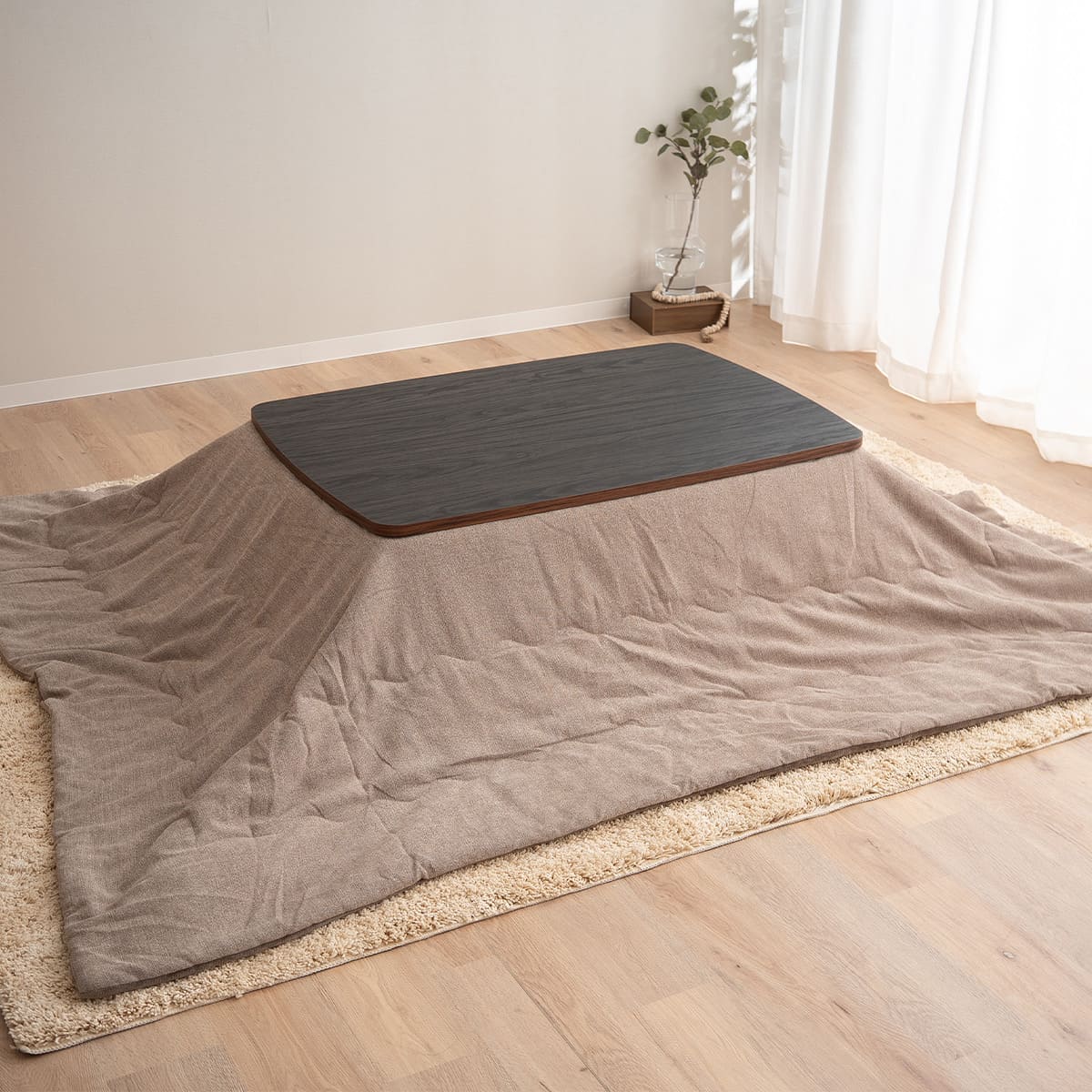 こたつテーブル+こたつ掛け布団 2点セット 幅105cm 長方形 ロータイプ 木目調 ストーン調 こたつ布団 やぐら デスク 机 オールシーズン
