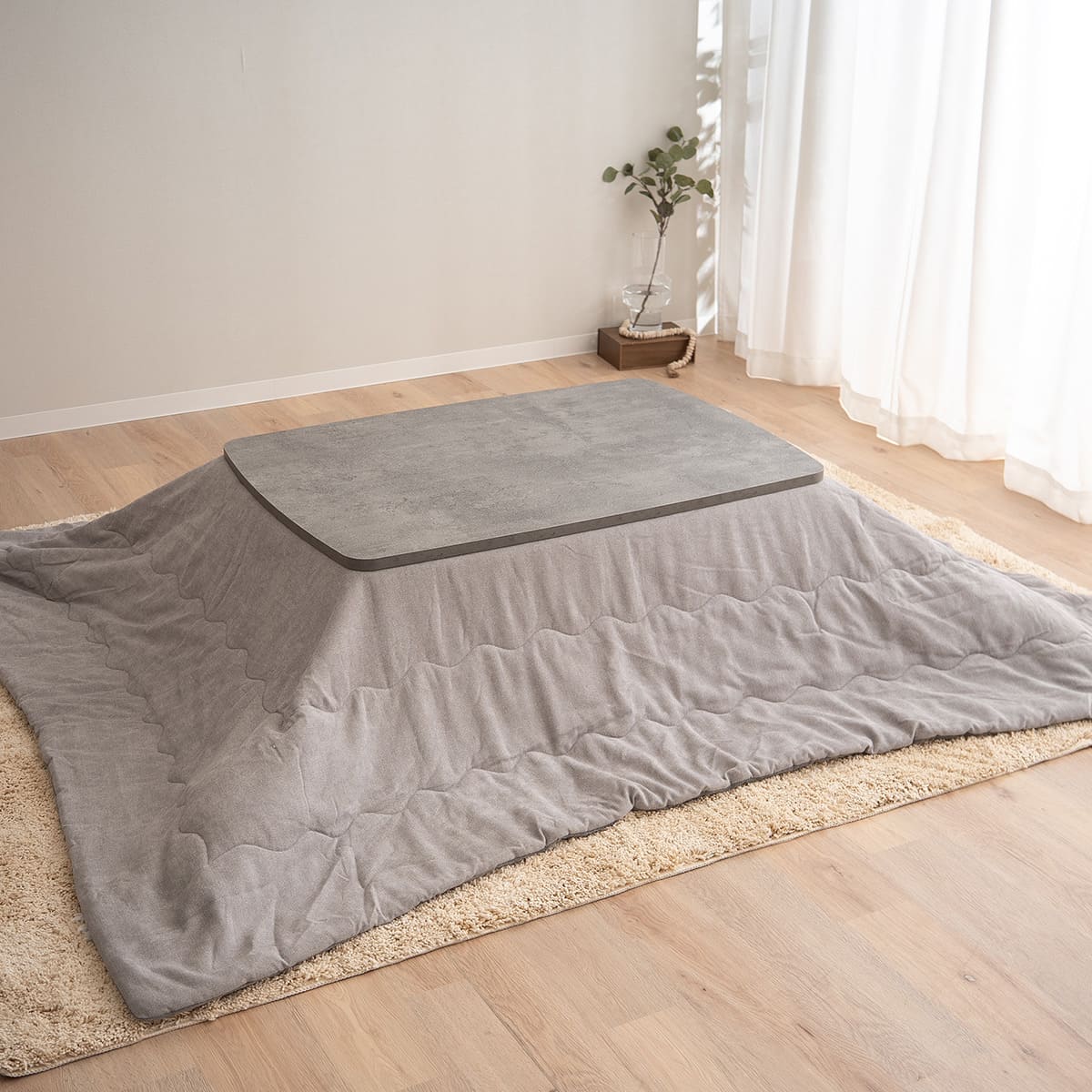 こたつテーブル+こたつ掛け布団 2点セット 幅105cm 長方形 ロータイプ 木目調 ストーン調 こたつ布団 やぐら デスク 机 オールシーズン