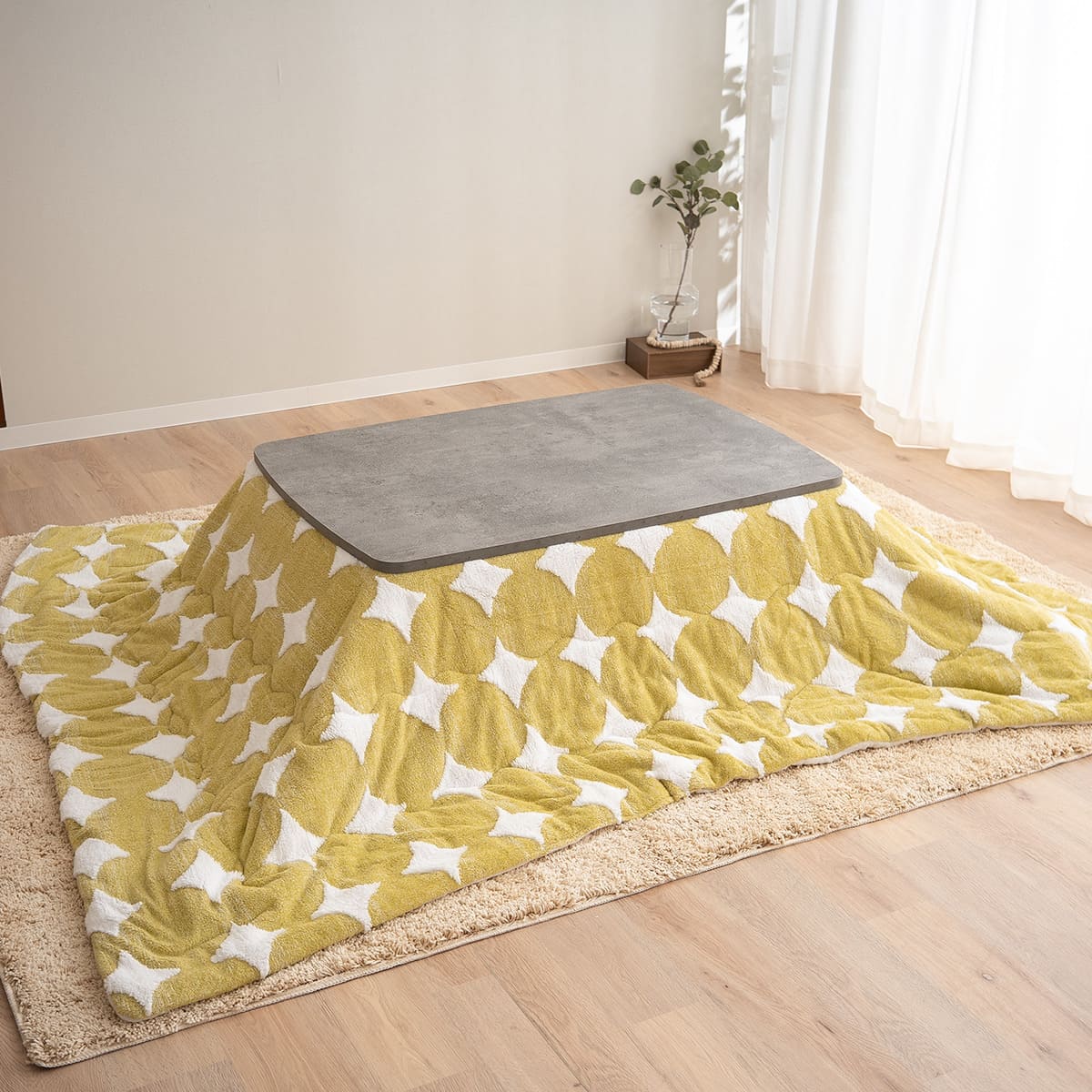 こたつテーブル+こたつ掛け布団 2点セット 幅105cm 長方形 ロータイプ 木目調 ストーン調 こたつ布団 やぐら デスク 机 オールシーズン