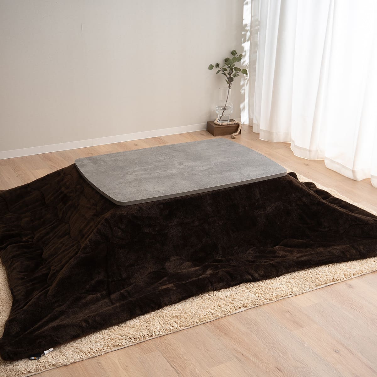 こたつテーブル+こたつ掛け布団 2点セット 幅105cm 長方形 ロータイプ 木目調 ストーン調 こたつ布団 やぐら デスク 机 オールシーズン