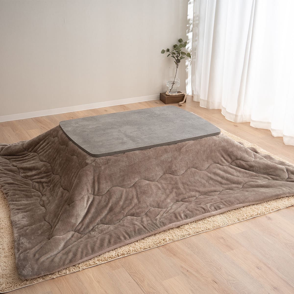 こたつテーブル+こたつ掛け布団 2点セット 幅105cm 長方形 ロータイプ 木目調 ストーン調 こたつ布団 やぐら デスク 机 オールシーズン