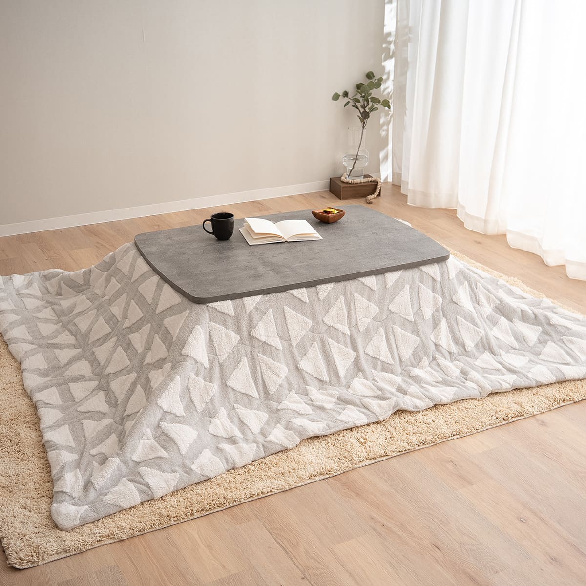 こたつテーブル+こたつ掛け布団 2点セット 幅105cm 長方形 ロータイプ 木目調 ストーン調 こたつ布団 やぐら デスク 机 オールシーズン