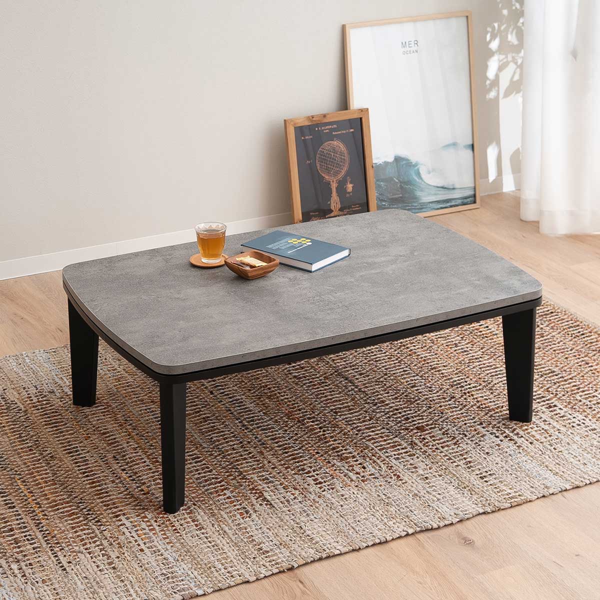 こたつテーブル+こたつ掛け布団 2点セット 幅105cm 長方形 ロータイプ 木目調 ストーン調 こたつ布団 やぐら デスク 机 オールシーズン