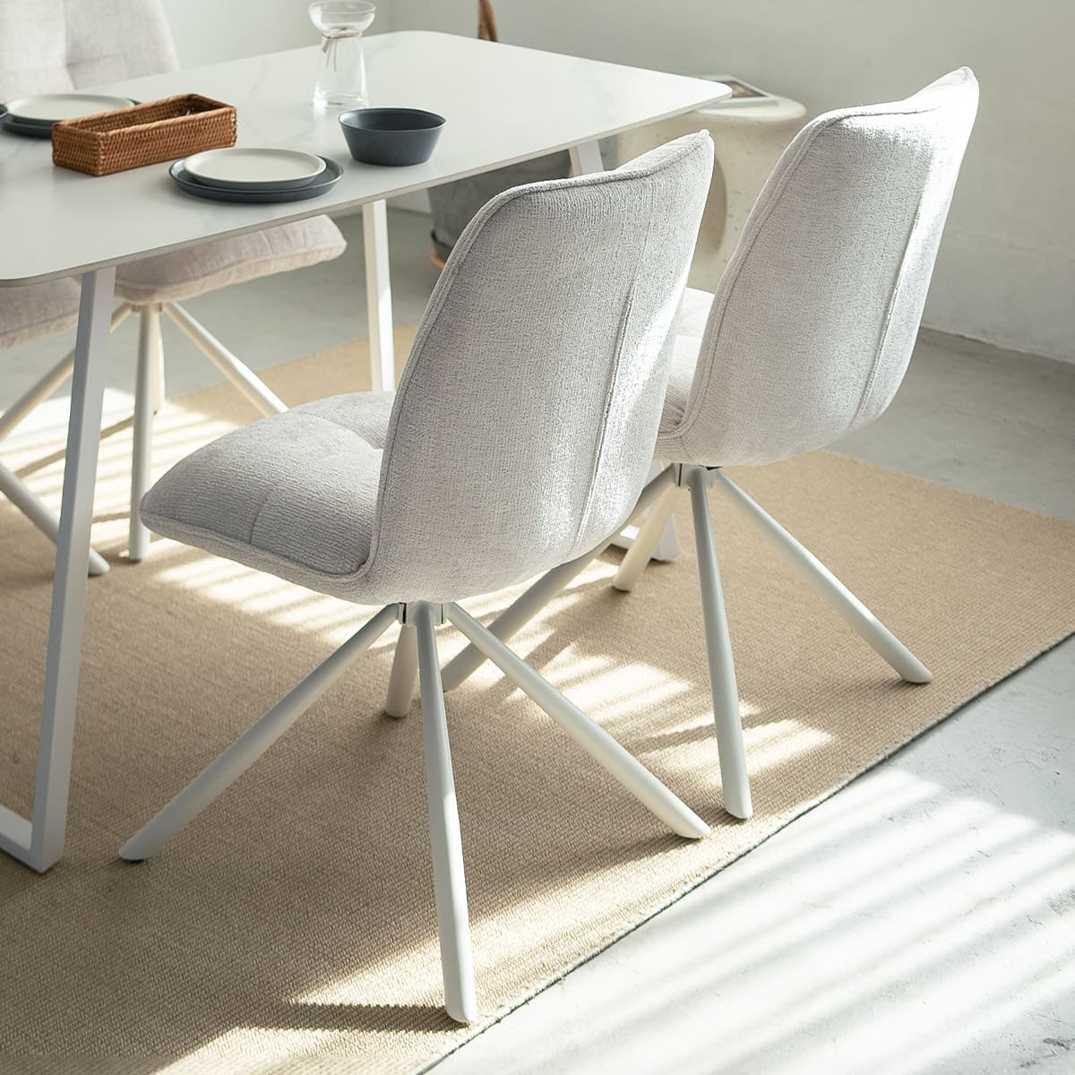 ダイニングチェア 同色 2脚セット 回転式 自動リターン機能付き ファブリック スチール脚 椅子 いす イス チェア 1人掛け 1人用