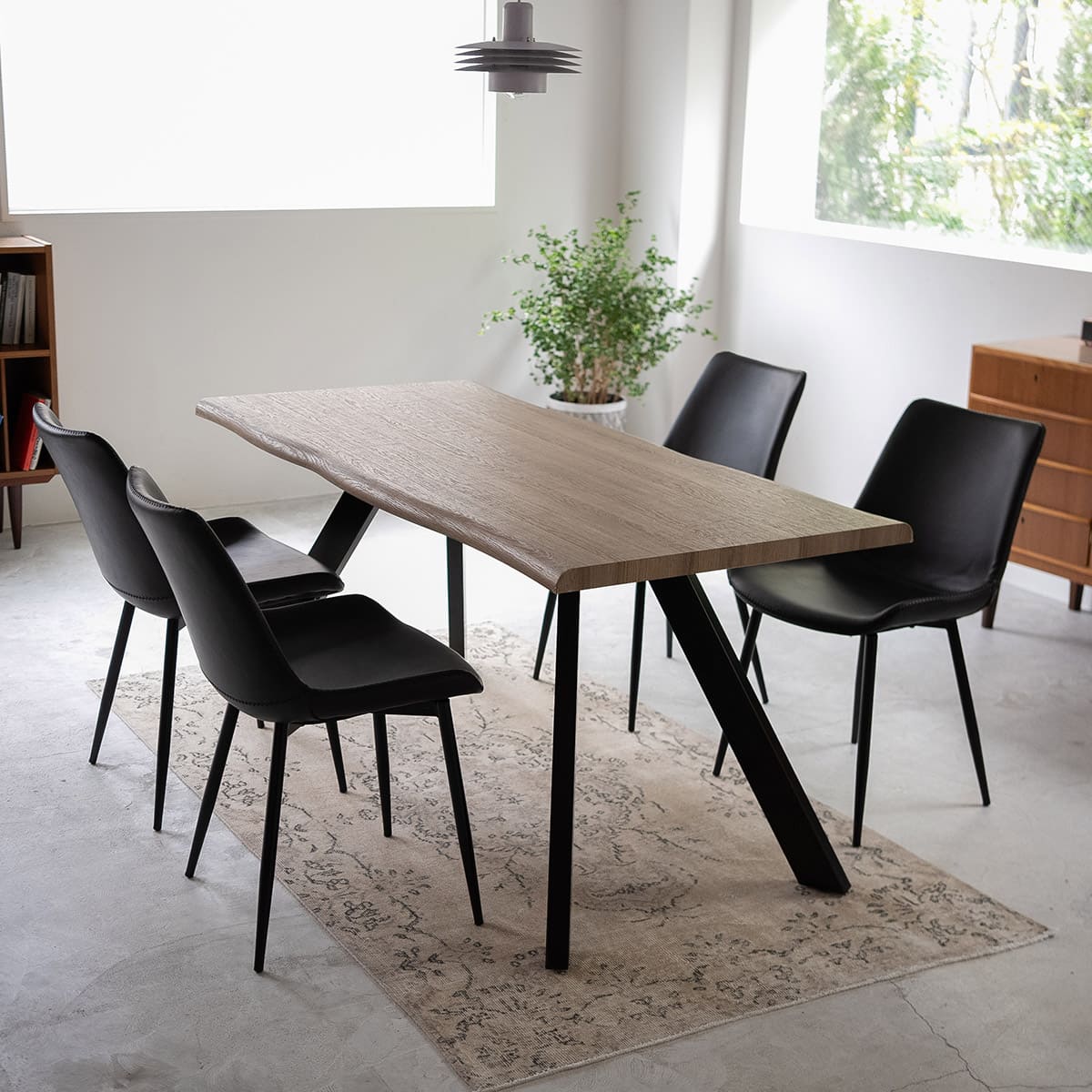 ダイニング5点セット ダイニングセット 幅160cm 長方形 4人掛け 一枚板風テーブル レザー調チェア 食卓用 木目調 合成皮革 リビング ダイニング