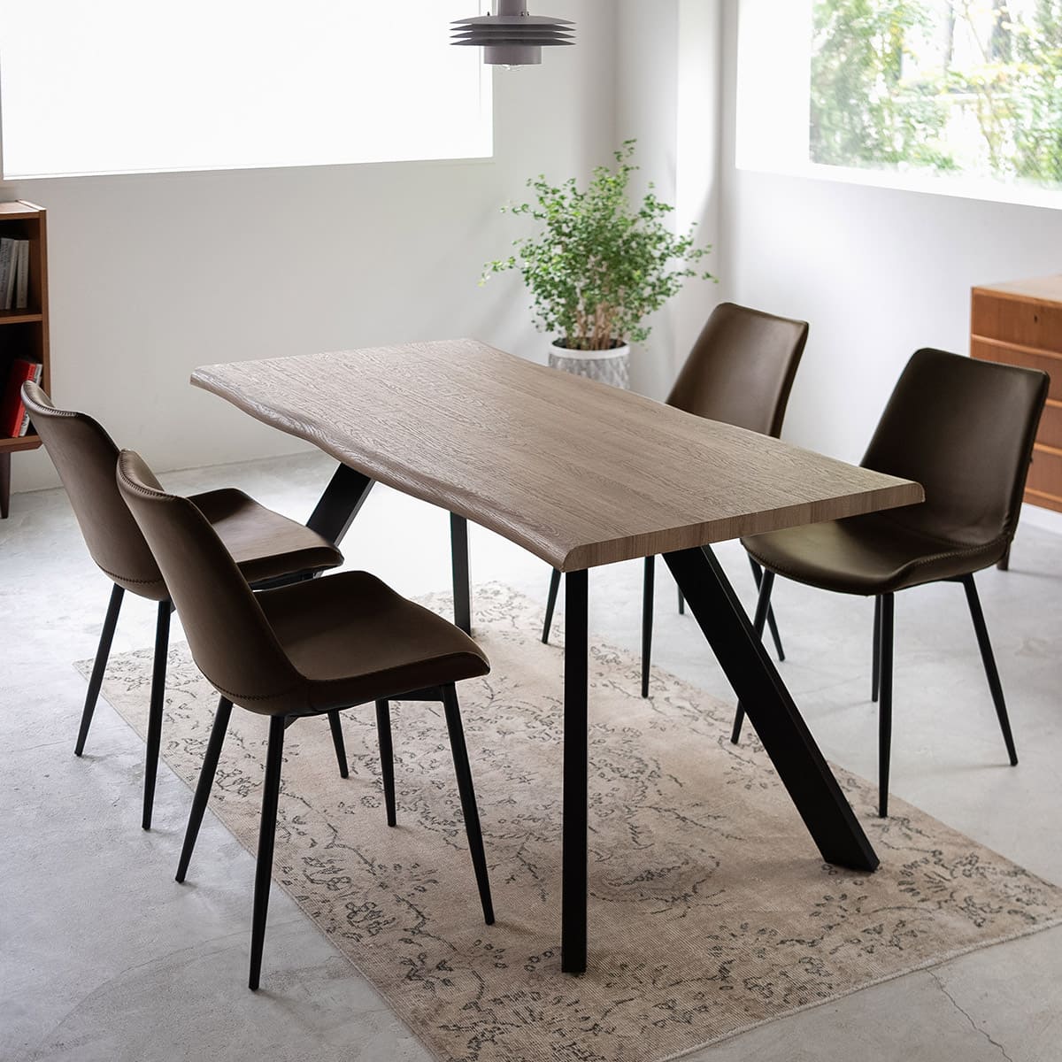 ダイニング5点セット ダイニングセット 幅160cm 長方形 4人掛け 一枚板風テーブル レザー調チェア 食卓用 木目調 合成皮革 リビング ダイニング