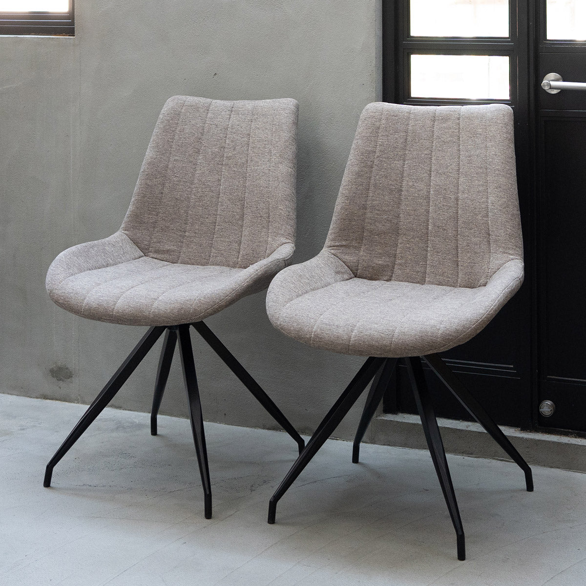 回転 ダイニングチェア 同色 2脚セット 360°ローアーム ファブリック スチール脚 グレー ベージュ 椅子 いす イス チェア