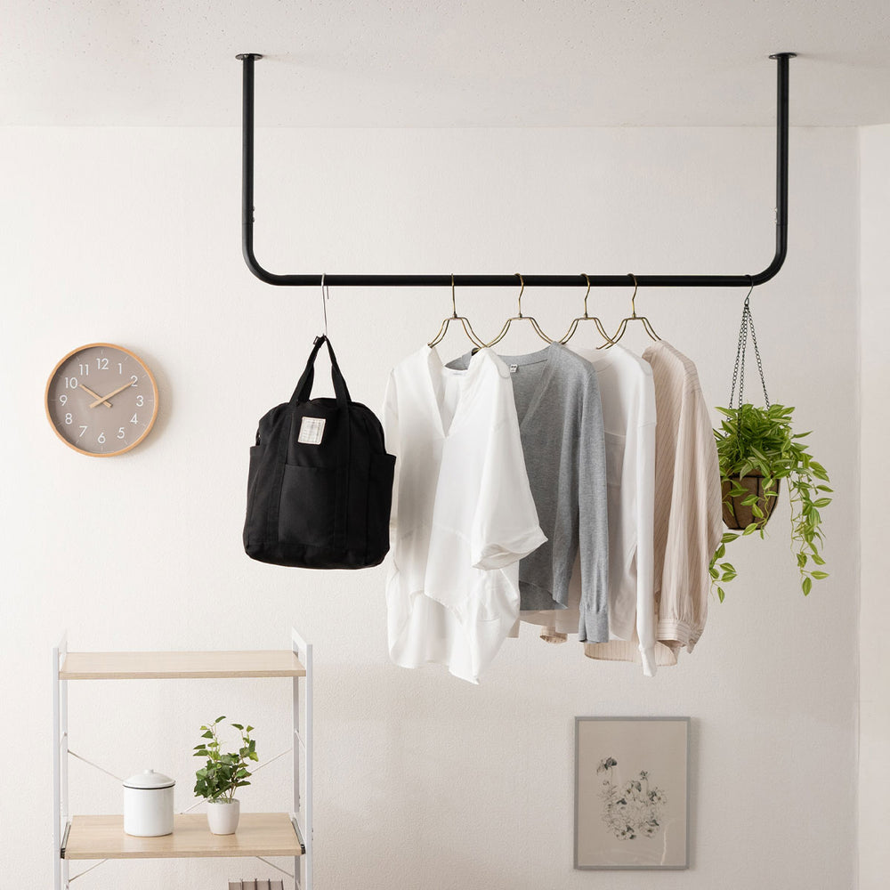 ハンガーパイプ 幅120cm 吊り下げ式 コ型 ネジ付き ハンガーラック シーリングハンガー ハンガーバー ランドリーバー 物干し 室内干し ディスプレイ ハンギング 吊り下げ収納 天井