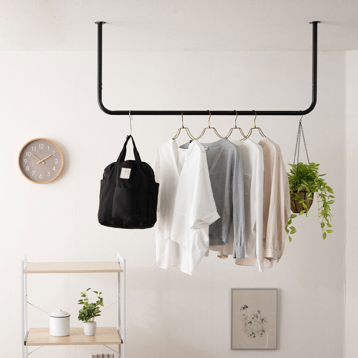 ハンガーパイプ 幅120cm 吊り下げ式 コ型 ネジ付き ハンガーラック シーリングハンガー ハンガーバー ランドリーバー 物干し 室内干し ディスプレイ ハンギング 吊り下げ収納 天井