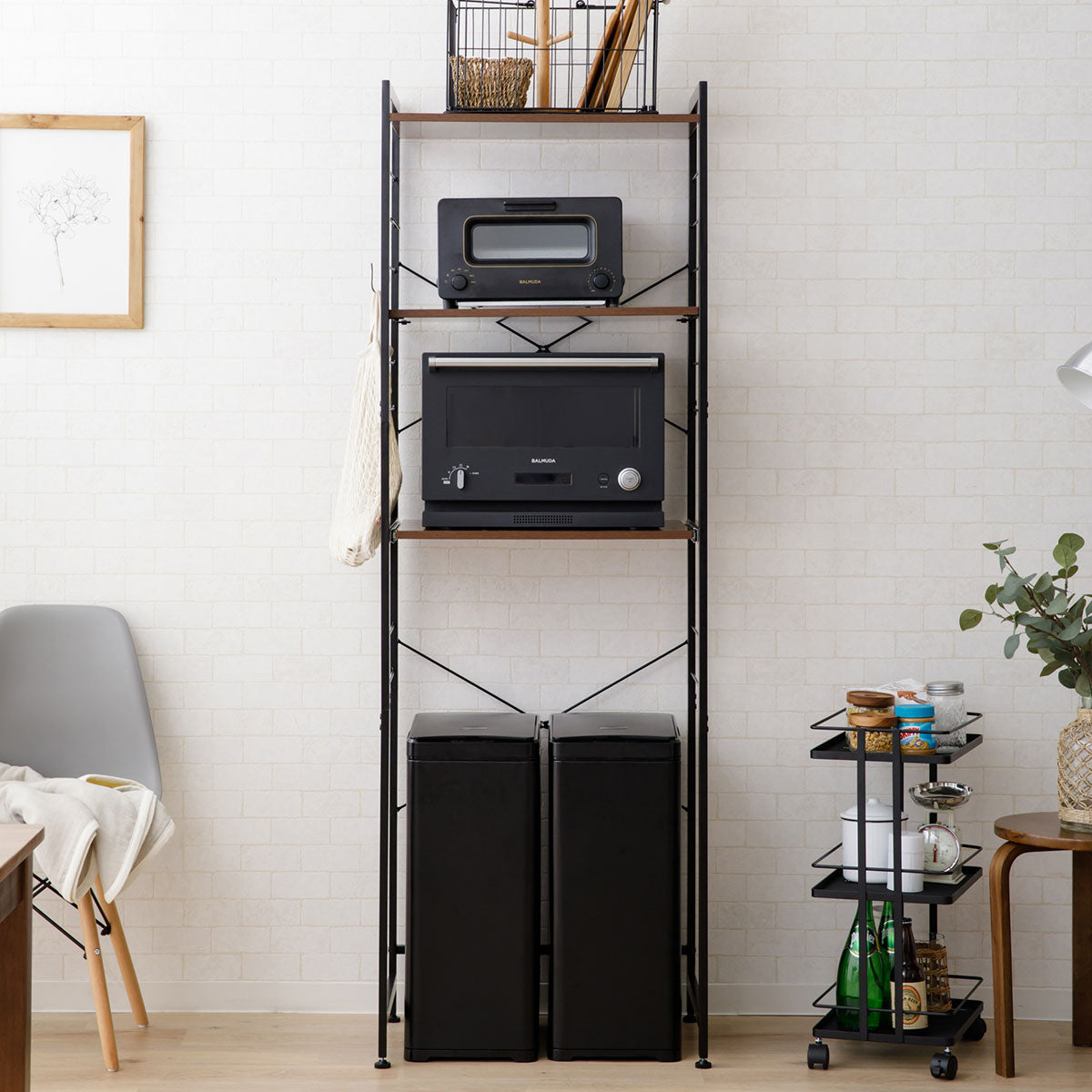 キッチンラック 幅60cm 幅90cm 3段 大型レンジ対応 収納ラック ゴミ箱上ラック レンジ台 レンジラック 収納棚 キャビネット ラック 冷蔵庫 ゴミ箱 ごみ箱 ダストボックス ゴミ箱上収納 キッチン収納 収納家具