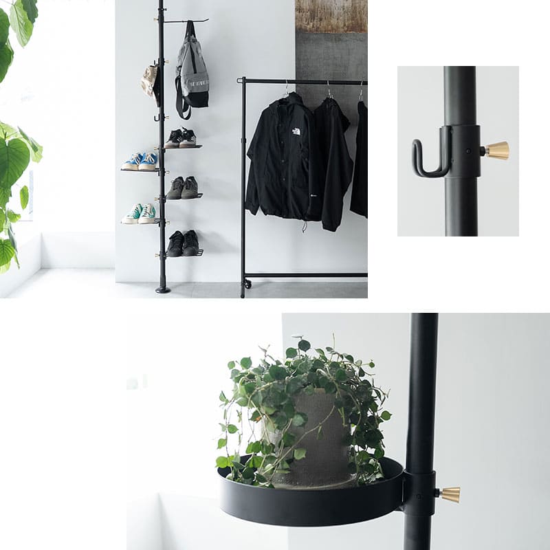 天井突っ張り式 突っ張り収納 突っ張りラック 高さ217~268cm スリム 玄関 リビング 賃貸 ハンガーラック ポールラック ポールハンガー コートハンガー 飾り棚 つっぱり ディスプレイ 工事不要