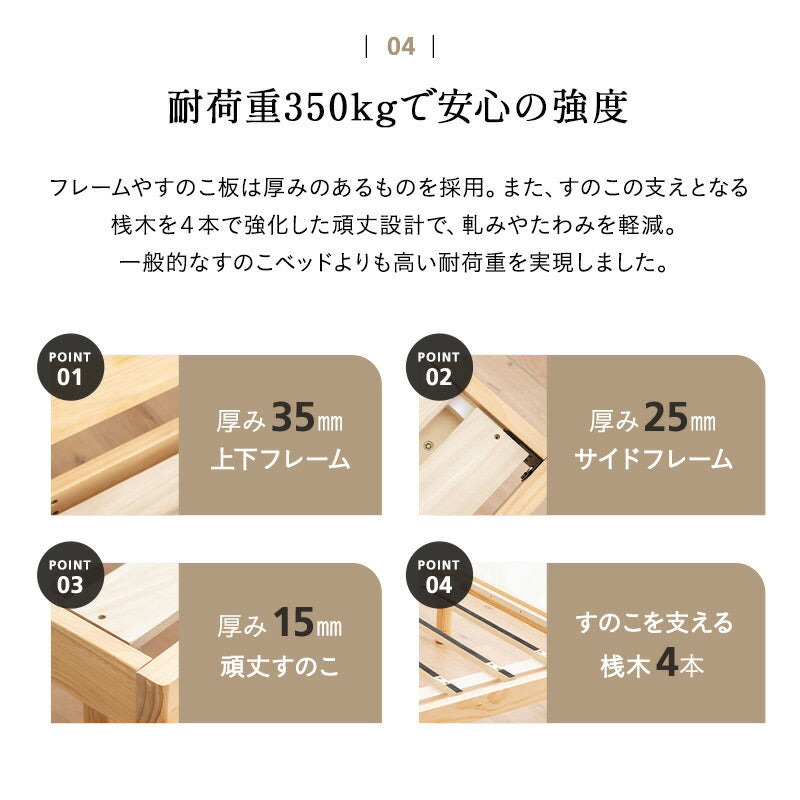 丈夫なすのこベッド ベッドフレーム 頑丈 天然木 無垢材 すのこ スノコ ベッド 抗菌 調湿 保温 高通気 湿気対策 カビ対策