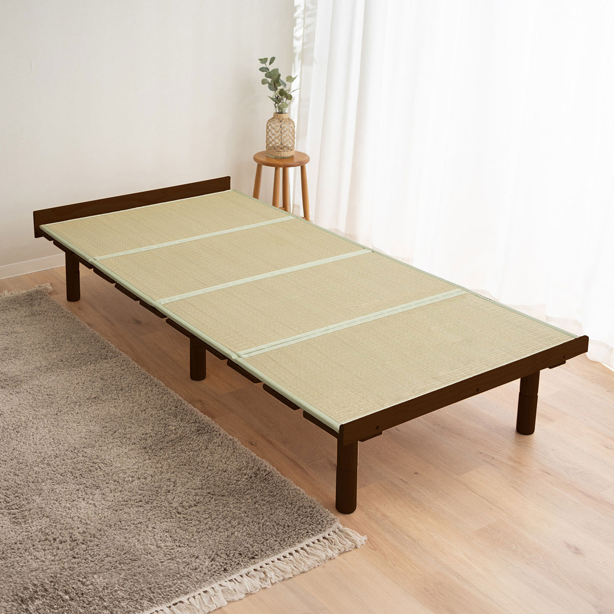 OSMOS 畳ベッド シングルサイズ 高さが変えられる 天然木 すのこベッド 天然い草 畳マット 2点セット