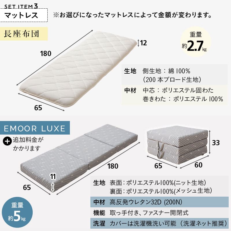 畳マット付き すのこベッド 3つ折りマットレス 3点セット コンパクトショート 幅65cm 奥行き185cm