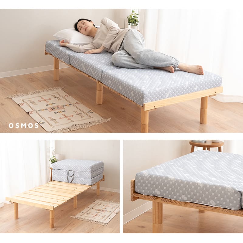 OSMOSU デイベッド 185×80cm セミシングルショートサイズ 高さが変えられる 天然木 すのこ ベッド エクストラベッド 調湿 高通気 湿気対策 カビ対策