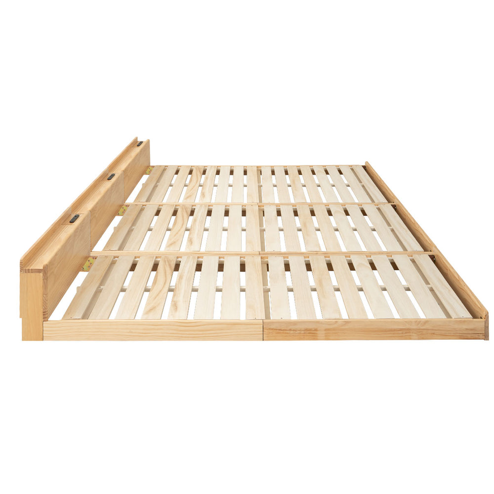 ファミリーベッドフレーム ファミリーサイズ 連結可能 すのこベッド ローベッド ベッドフレーム 木製 ヘッドボード付き 宮付き コンセント付き