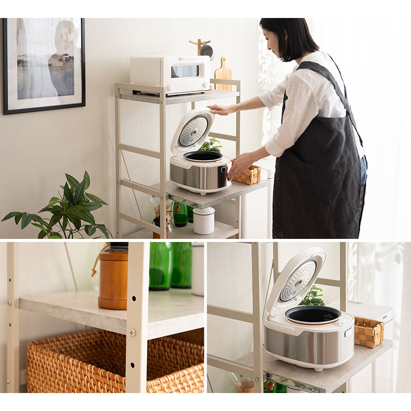 キッチンラック 幅60cm ロータイプ 3段 スライドトレー付き 大型レンジ対応 収納ラック スチールラック レンジ台 レンジラック レンジボード 収納棚 キャビネット ラック 冷蔵庫横 キッチン収納 収納家具