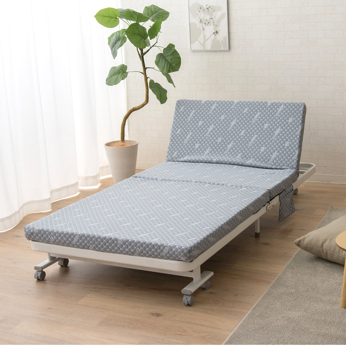 メホール 折りたたみベッド シングルサイズ 背もたれ5段階リクライニング 高反発ウレタンマットレス 完成品 ショールーム体験可